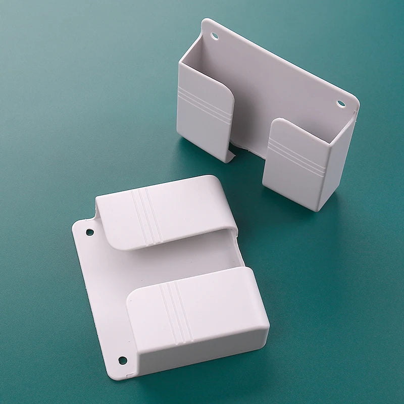 Wall Mount Phone Holder White Punch Free Wall Mobile Phones Charging Stand Lazy Sticky Remote Control Storage Box